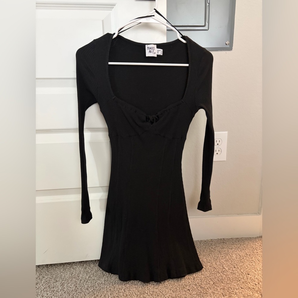 Princess Polly Black Ribbed Scoop-Neck Long Sleeve Dress